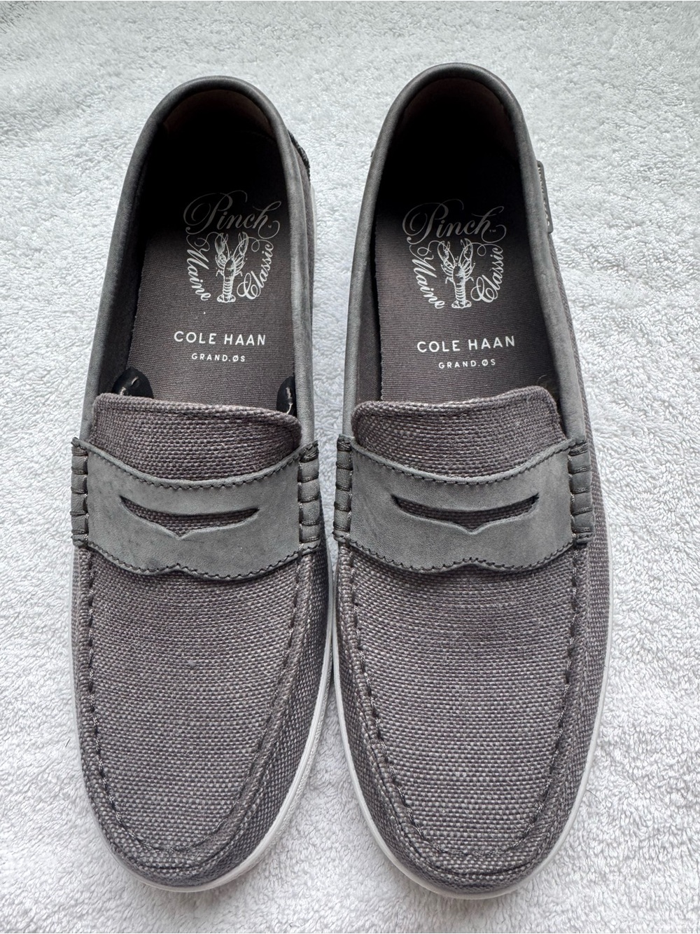 Cole Haan Men’s Pinch Long Weekender Gray  Canvas & Suede Penny Loafers Size 9